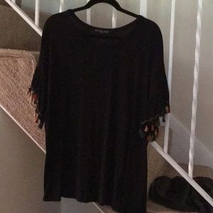 Black shirt w/colorful tassels on sleeves